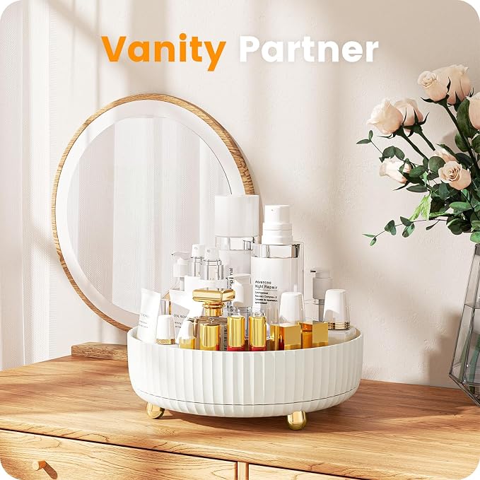 A-LuGei 【Elegant White】 11" Perfume Organizer, 【360° Rotating】 Vanity Organizer - Image 2