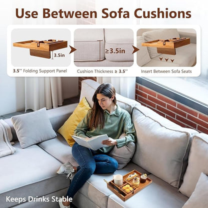 Couch Insert Tray for Middle Seat, Acacia Wood Couch Table - Image 3