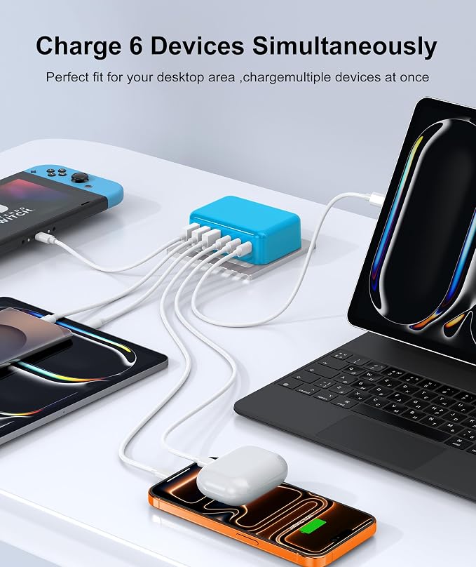 Fast Charger Block, GaN 6 Port USB C Charging Station Hub Cube, 100W Multiport - Image 5
