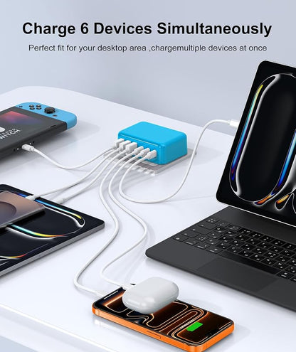 Fast Charger Block, GaN 6 Port USB C Charging Station Hub Cube, 100W Multiport - Image 5