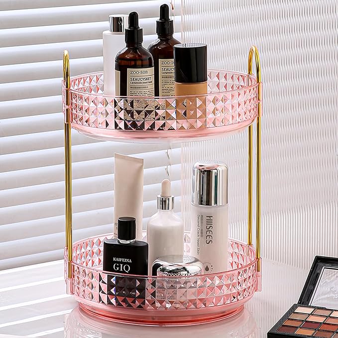Fangoo 2 Tiers Pink Rotating Makeup Organizer by Fangoo