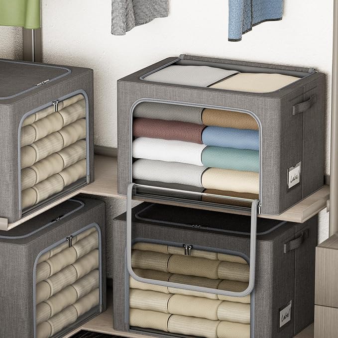 4 Pack Clothes Storage Bins - 36L Stackable Storage Box with Lid，Foldable - Image 6