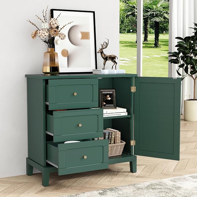HLR Accent Cabinet with 3 Drawers and Door, Wooden Storage Cabinet with Shelves by HomeDeservesaRelaxLiving