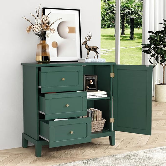 HLR Accent Cabinet with 3 Drawers and Door, Wooden Storage Cabinet with Shelves by HomeDeservesaRelaxLiving