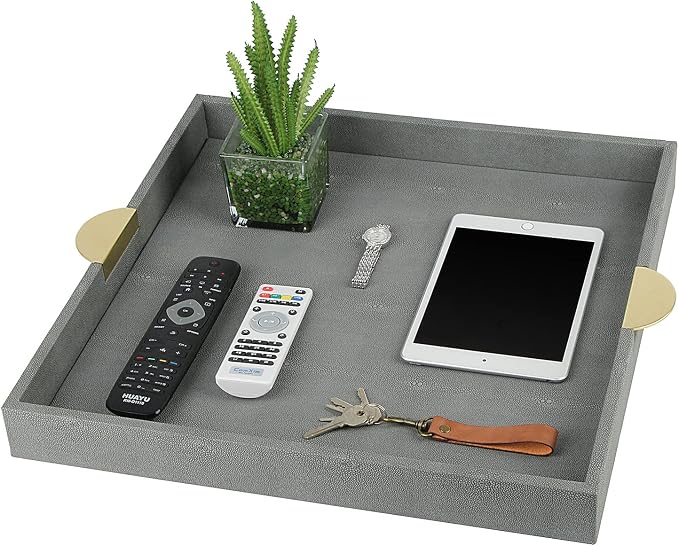 HofferRuffer Faux Leather Decorative Serving Tray, Elegant Coffee Table Ottoman - Image 5