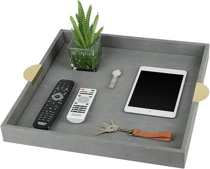 HofferRuffer Faux Leather Decorative Serving Tray, Elegant Coffee Table Ottoman - Image 5