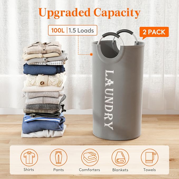 Lifewit 100L 2-Pack Large Laundry Basket, Collapsible Laundry Hamper - Image 4