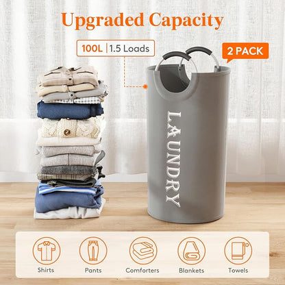 Lifewit 100L 2-Pack Large Laundry Basket, Collapsible Laundry Hamper - Image 4