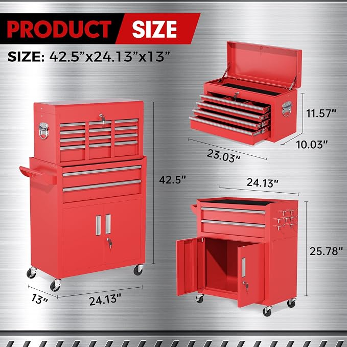 INTERGREAT 8 Rolling Drawers Tool Chest, Assembled Tool Chest - Image 3