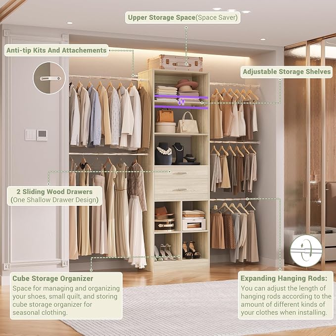 Besiost Closet System, 4-8 FT Closet Organizer Tower - Image 4