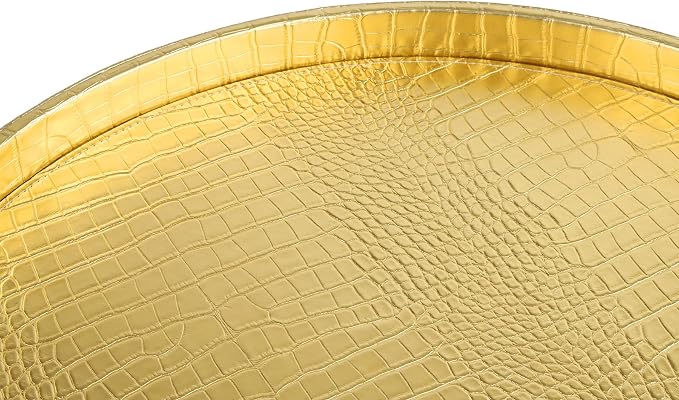HofferRuffer Round Serving Tray 20'', Elegant Faux Leather Circle Ottoman Table - Image 7