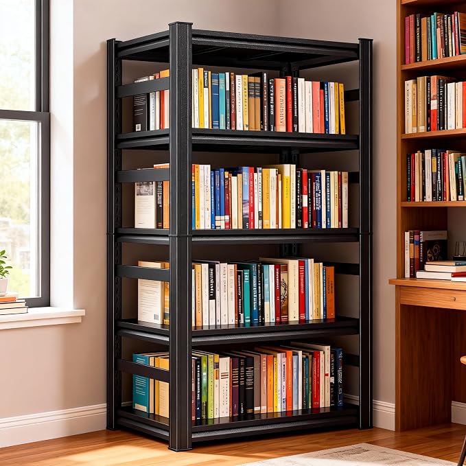 5 Tier Shelving Unit with Sides, Metal Metal Bookshelf, by BEESTMUEBLE