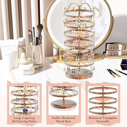 iDavosic.ly 6 Tier Metal Rotating Earring Holder Organizer Stand, Bronze | 264 - Image 4
