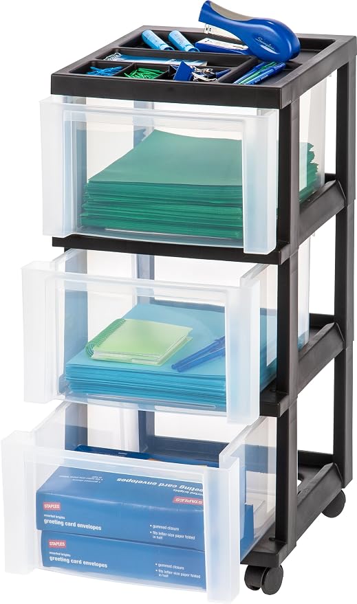 IRIS USA 3-Drawer Rolling Storage Cart, office essentials, classroom items - Image 9