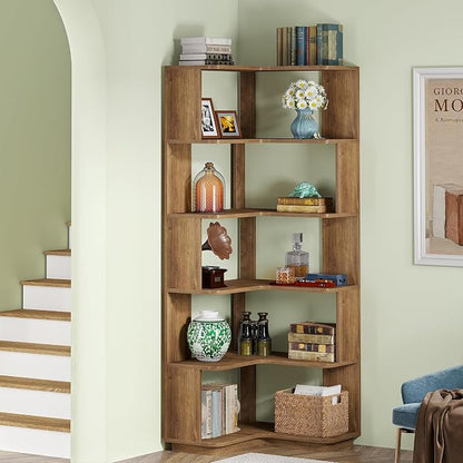 Tribesigns 6 Tier Corner Bookshelf, 64.9 Inches Tall L Shaped Bookcase - Image 5