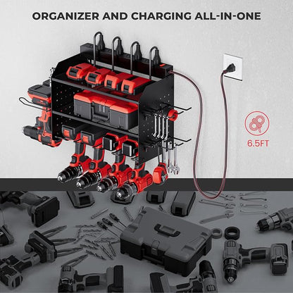TRZZ Power Tool Organizer Wall Mount, 3-Layer Charging Station, 6 Drill Holders - Image 4