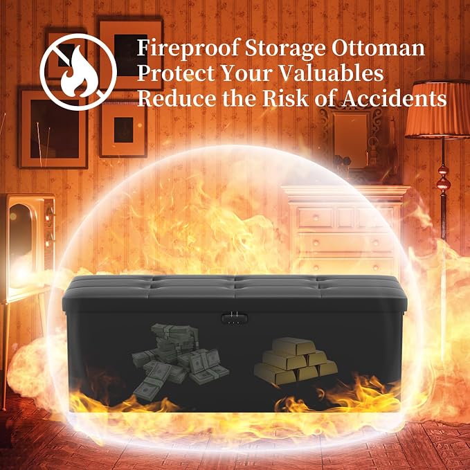 DocSafe Storage Ottoman Bench, Fireproof＆Waterproof Folding Bench - Image 9