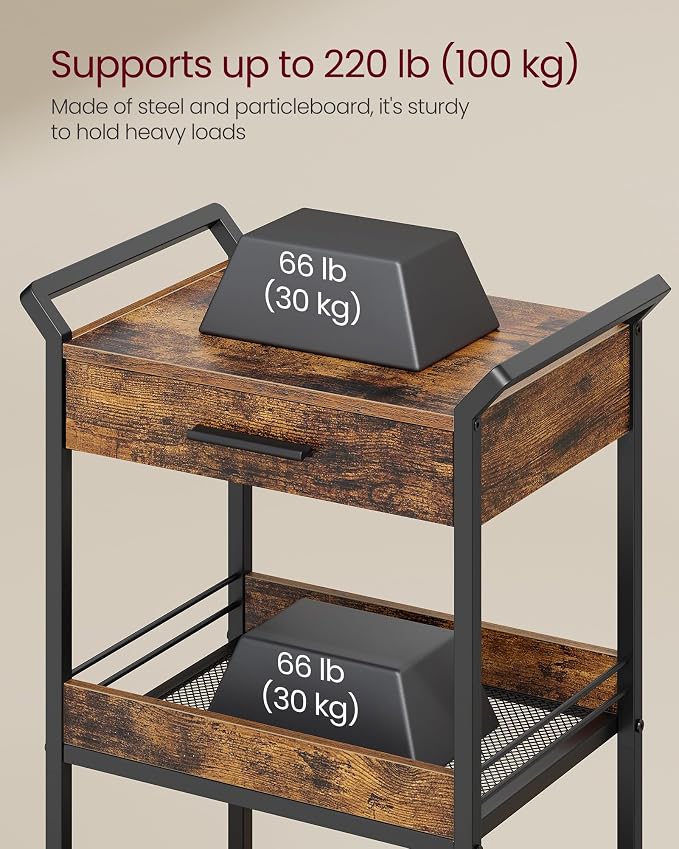 VASAGLE Storage Cart, 3-Tier Rolling Utility Cart - Image 3
