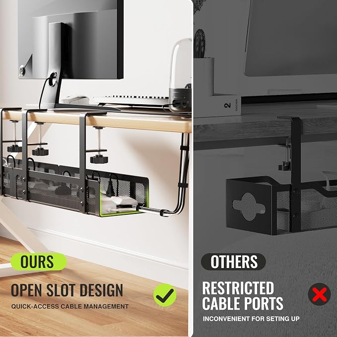 2 Pack Cable Management Under Desk Tray, Xpatee 27.6" No Drill Open Slots Cable - Image 3