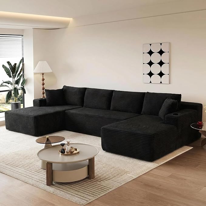 GNIXUU 133.5" U Shaped Black Boneless Sectional Couch by GNIXUU