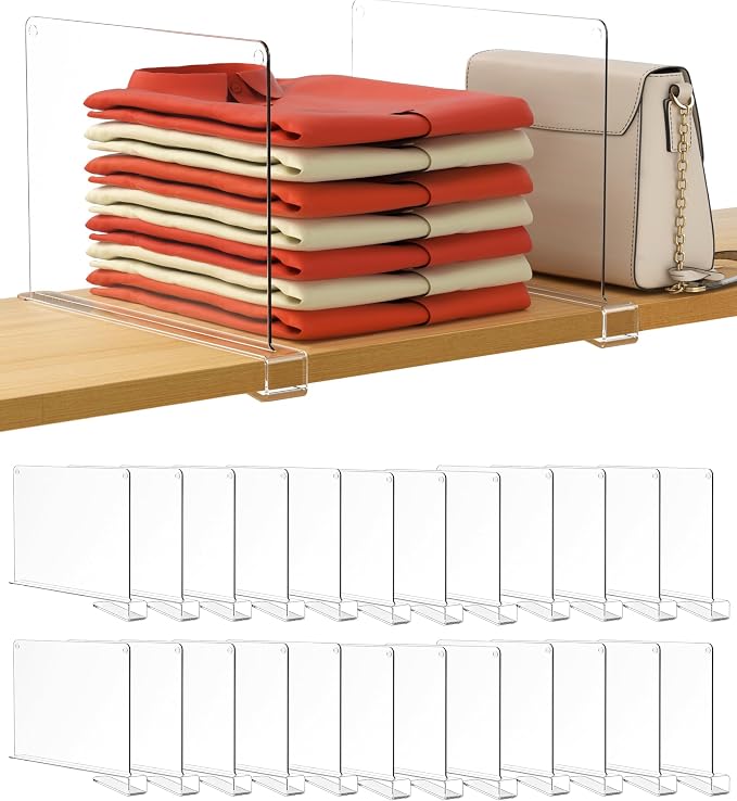 HBlife 24 Pack Clear Shelf Dividers, Vertical Purse Organizer by HBlife