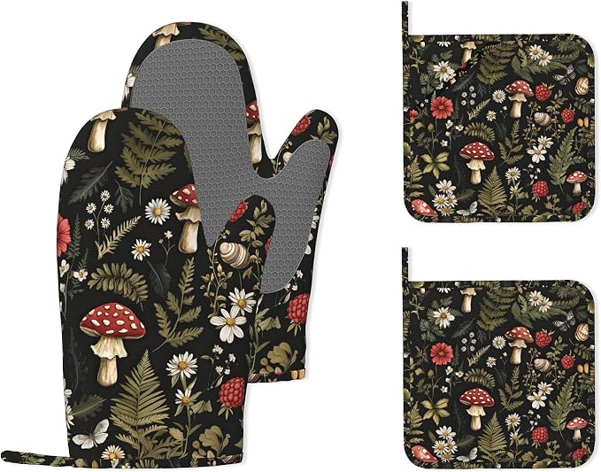 Mushroom Heat-Resistant Silicone Oven Mitts and Pot Holders, Herb Plant Berry by Unknown