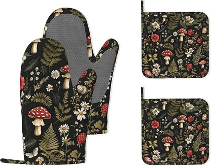 Mushroom Heat-Resistant Silicone Oven Mitts and Pot Holders, Herb Plant Berry by Unknown