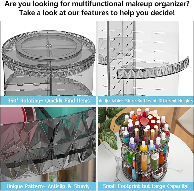 360 Rotating Makeup Organizer, DIY Adjustable Cosmetics Organizer, Professional - Image 3