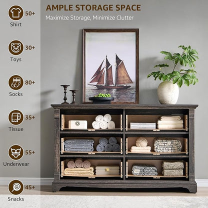 Farmhouse 6 Drawers Dresser for Bedroom, Wooden Dresser TV Stand - Image 4