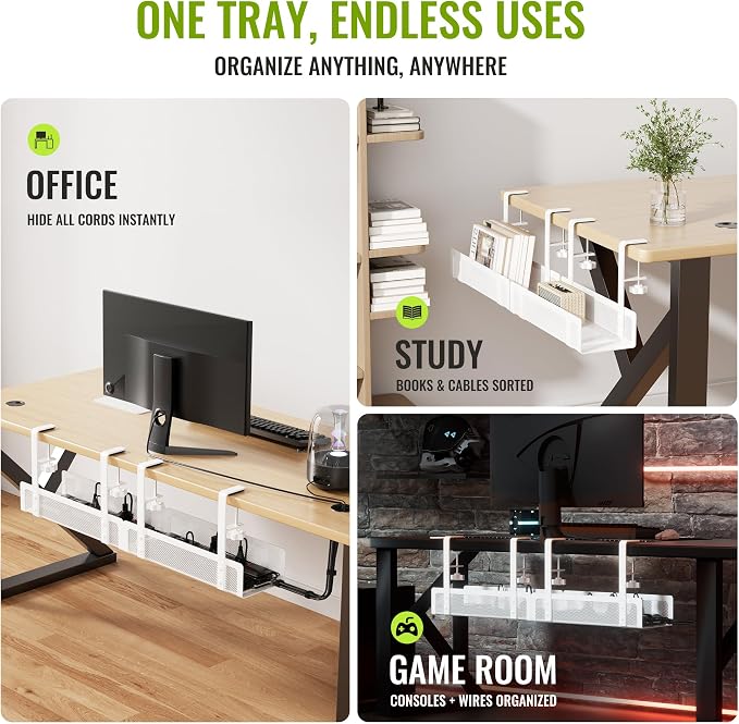 2 Pack Cable Management Under Desk Tray, Xpatee 27.6" No Drill Open Slots Cable - Image 6