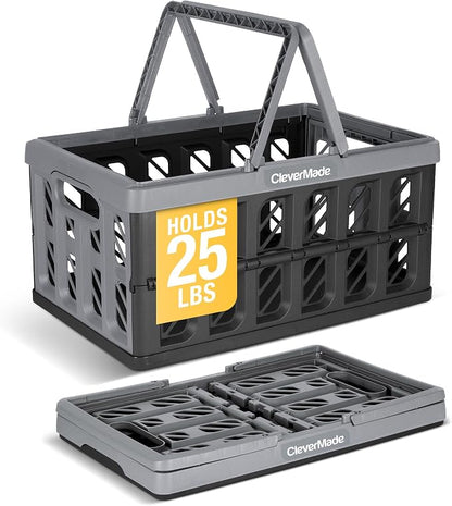CleverMade Collapsible Shopping Basket, Stone | Rigid walls protect groceries by CleverMade