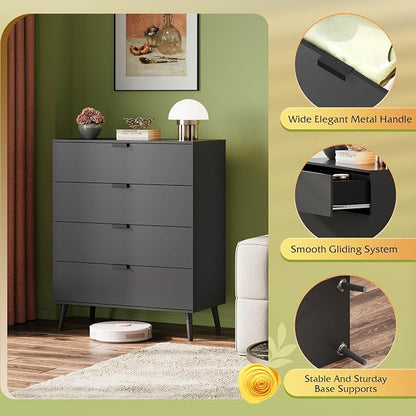 WLIVE 4 Drawer Dresser for Bedroom, Wooden Black Tall Dresser, Modern Dressers - Image 6