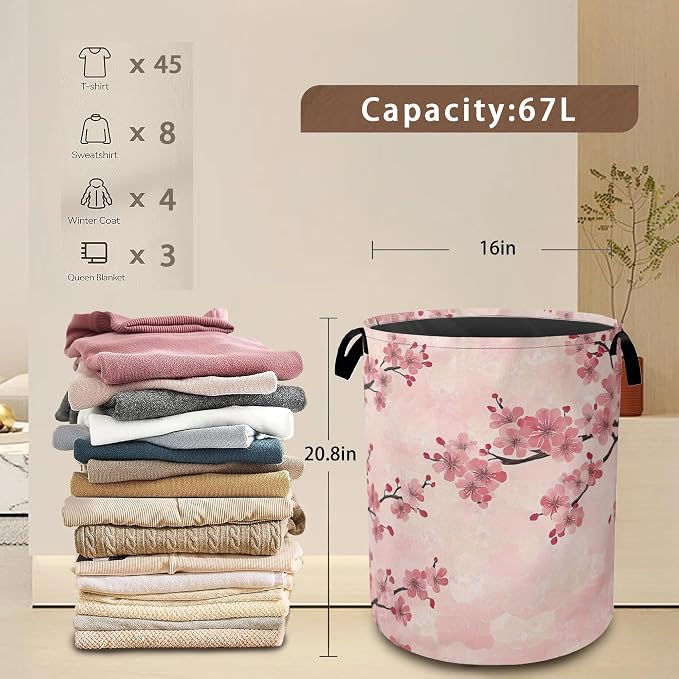Laundry Hamper, Cherry Blossom Waterproof Oxford Cloth Storage Basket - Image 3