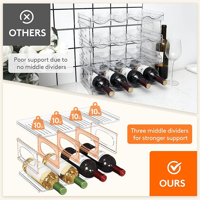 Lifewit Wine Rack for Fridge, Stackable Wine Bottle Holder - Image 4