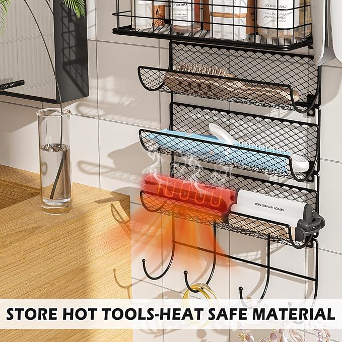 Wall-Mounted Hair Dryer Holder Styling Tool Organizer 4-Shelf Storage Wire - Image 4