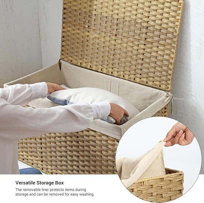 SONGMICS Storage Basket with Lid, Woven Blanket Storage Bin with Handles - Image 5