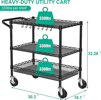 Heavy Duty Rolling Cart with Wheels, 3 Tier Commercial Grade Utility Cart - Image 3