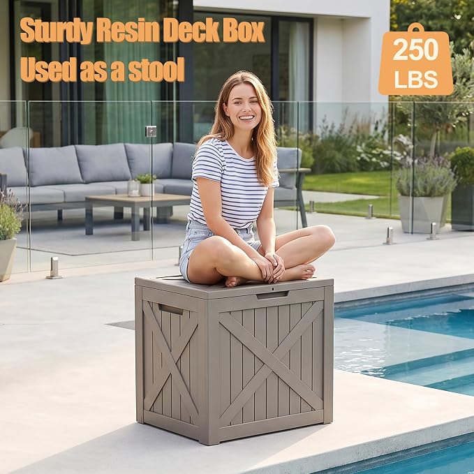 35 Gallon Waterproof Deck Box Bench, Outdoor Resin Lock Storage Bins Container - Image 2