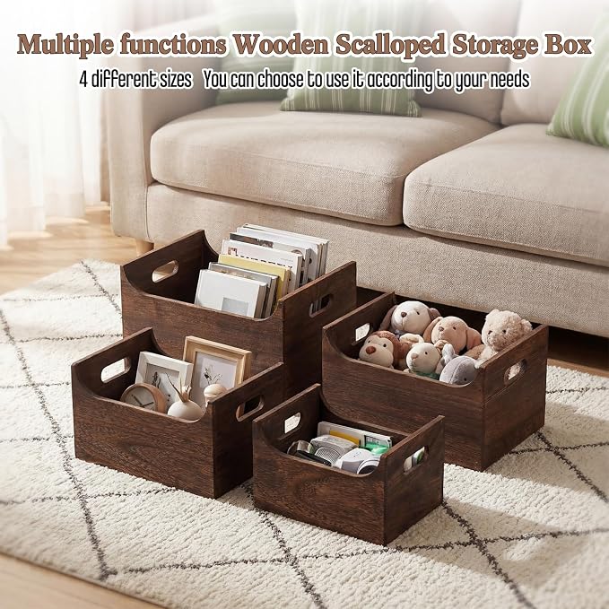 Novabright 4 Pack Wood Crates Nesting Storage Baskets Multiple Sizes Decorative - Image 4