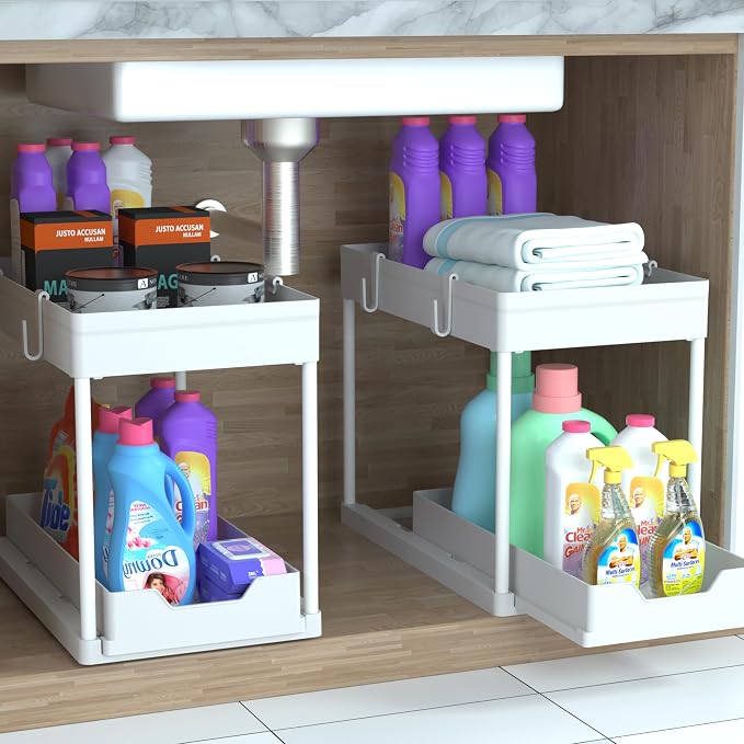 DEKAVA Cabinet, 2 Pack Under Sink Organizer, 2 Tier Sliding Bathroom Kitchen - Image 7