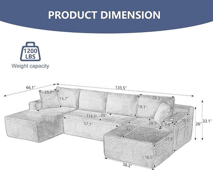GNIXUU 133.5" U Shaped Black Boneless Sectional Couch - Image 2