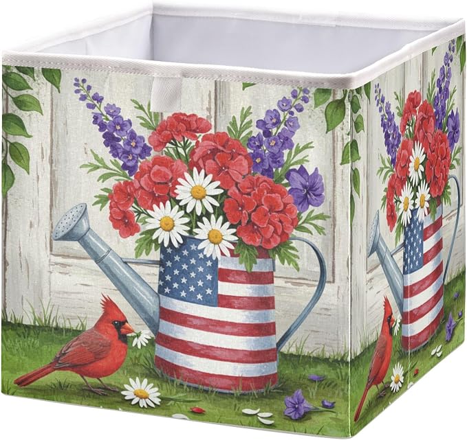 Watering Can with Us Flag Storage Cube with Handles, Foldable Fabric Storage by Takiito