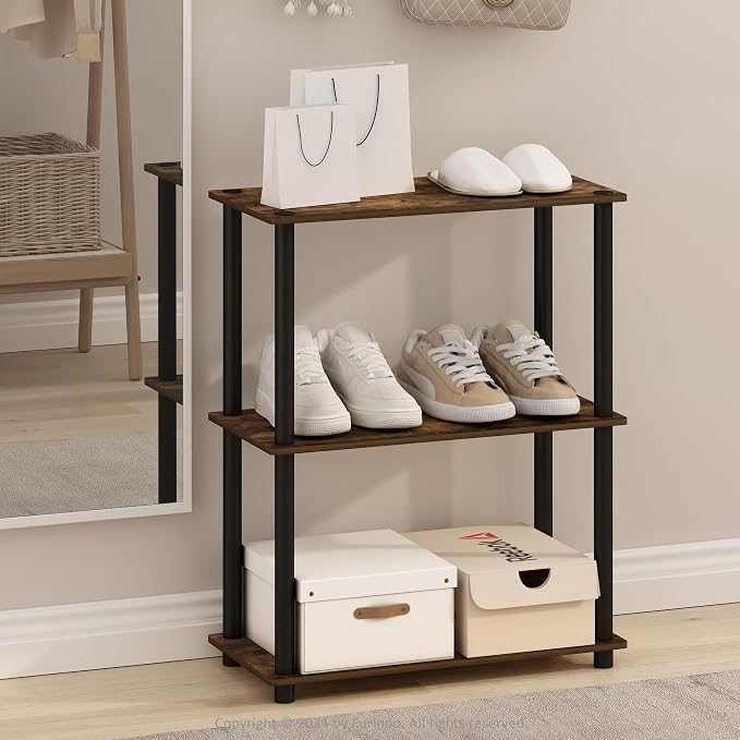 Furinno Turn-N-Tube Storage Shelves, 3-Tier Book Shelf, Corner Shelf, Toolless - Image 2
