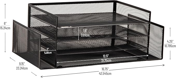 Mind Reader Desktop Organizer, File Storage, Paper Tray, Metal Mesh, 16.75"L x - Image 3