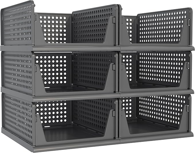 Pinkpum 6 Pack Black Closet Organizers and Storage Plastic Stackable Storage by Pinkpum