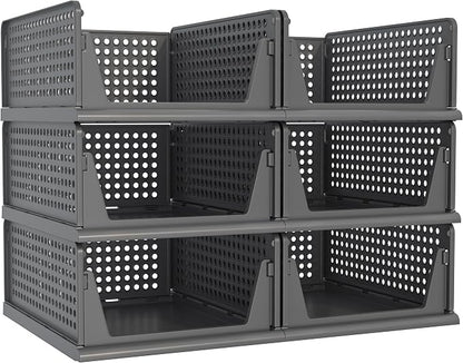 Pinkpum 6 Pack Black Closet Organizers and Storage Plastic Stackable Storage by Pinkpum