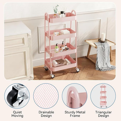 OLIXIS Metal 4 Tiers Utility Rolling Cart, Mobile Storage Shelf - Image 2