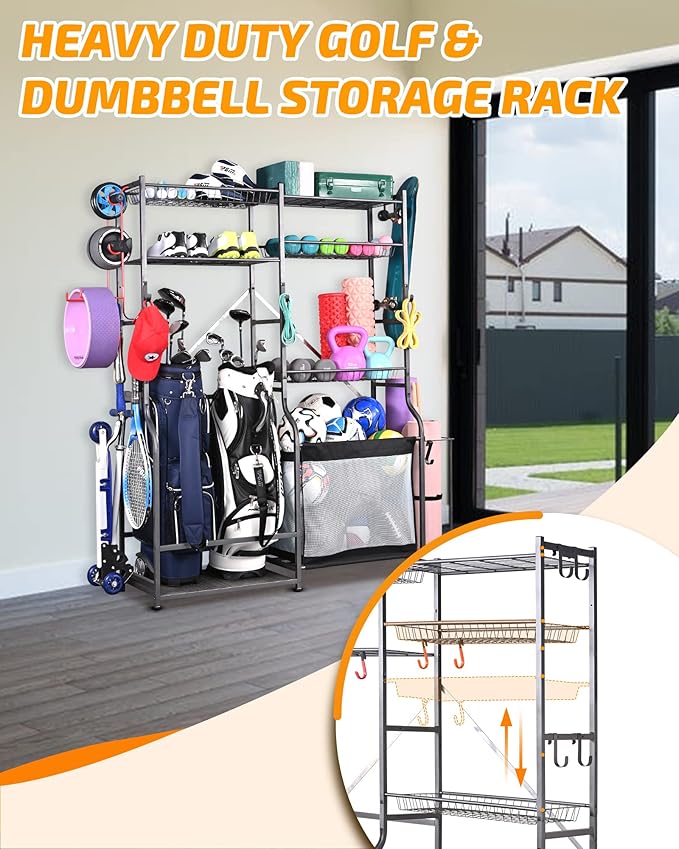 PLKOW Golf Storage Ball Rack Garage Organizer, 2 Golf Bag Organizer and Other - Image 4