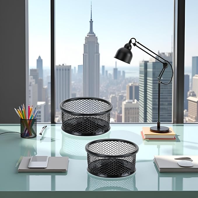 2Pcs Black Minimalist Metal Paper Clip Holder Mesh Paperclip Bowl Binder Clip - Image 7