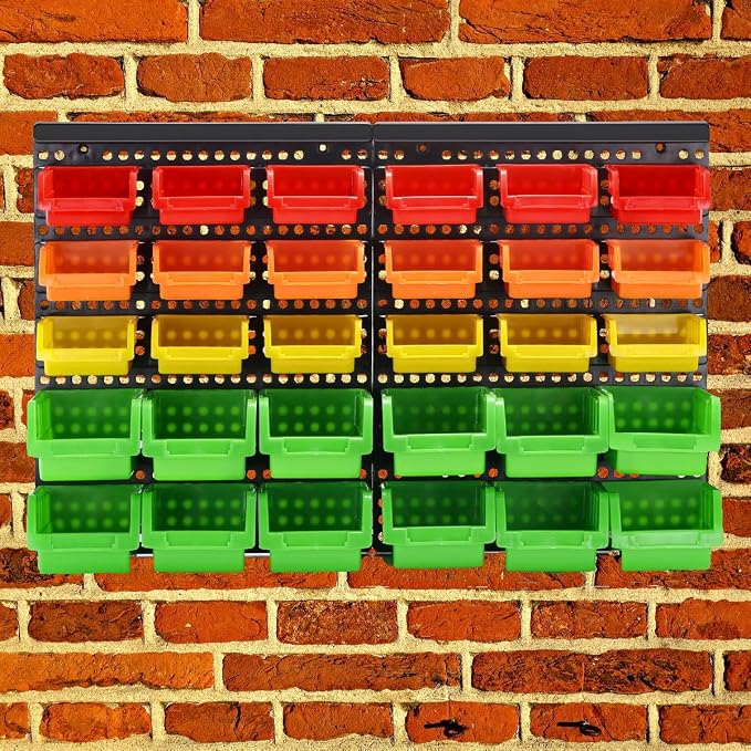 MULSAME Wall Mounted Storage Bins Parts Rack 4 Colors Bin Organizer Garage - Image 5